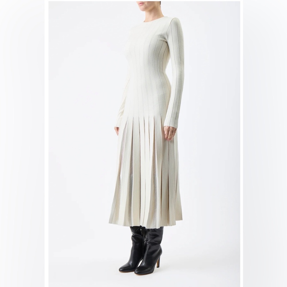 Gabriela Hearst Walsh‎ Ivory Wool Knit Pleated Maxi Dress NWT Size L